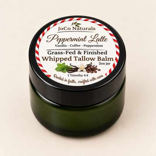 Peppermint Latte label on a green balm jar